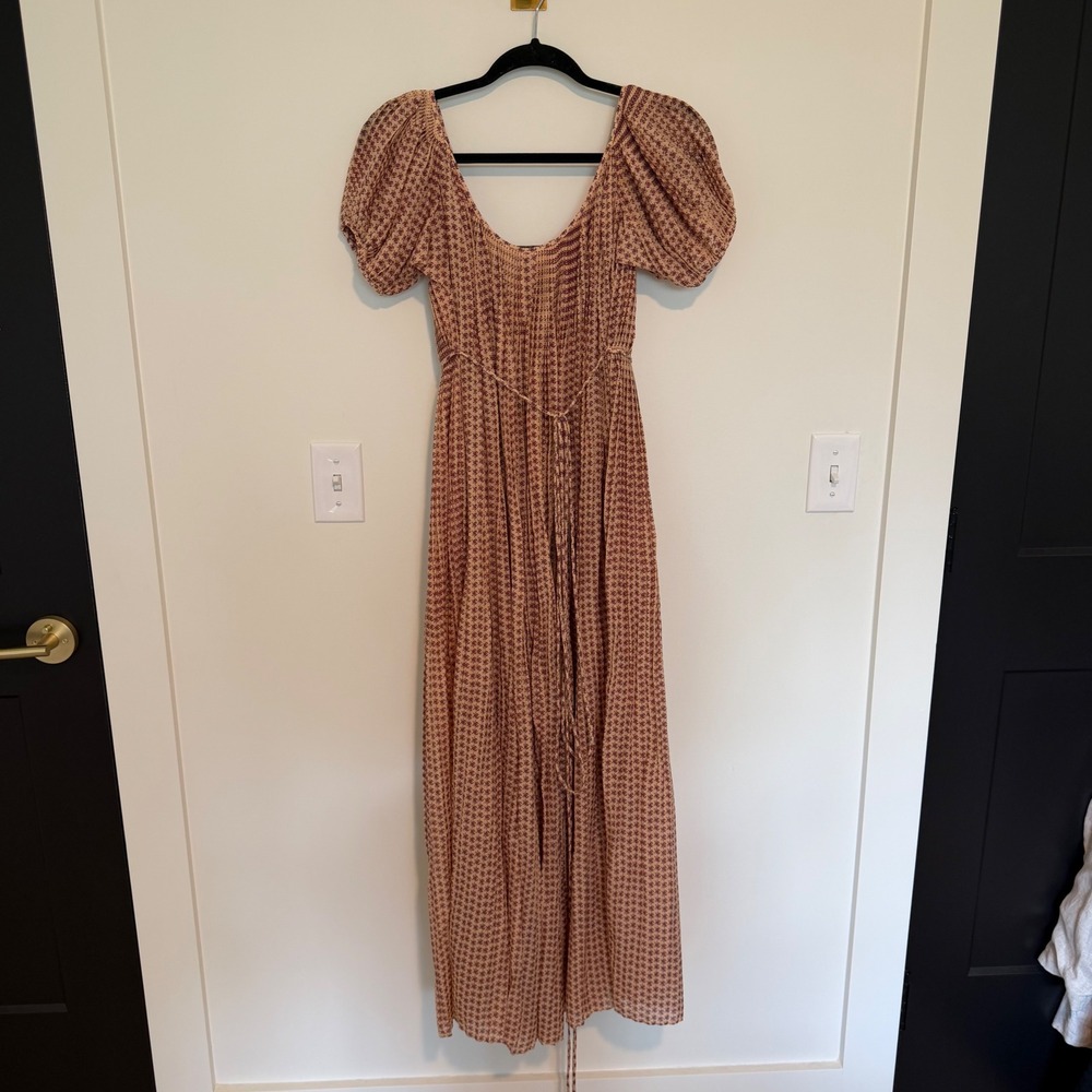 Tory Burch Floral Pleated Puff Sleeve Maxi Dress With Slip Peach Purple Size 6 - Picture 4 of 6